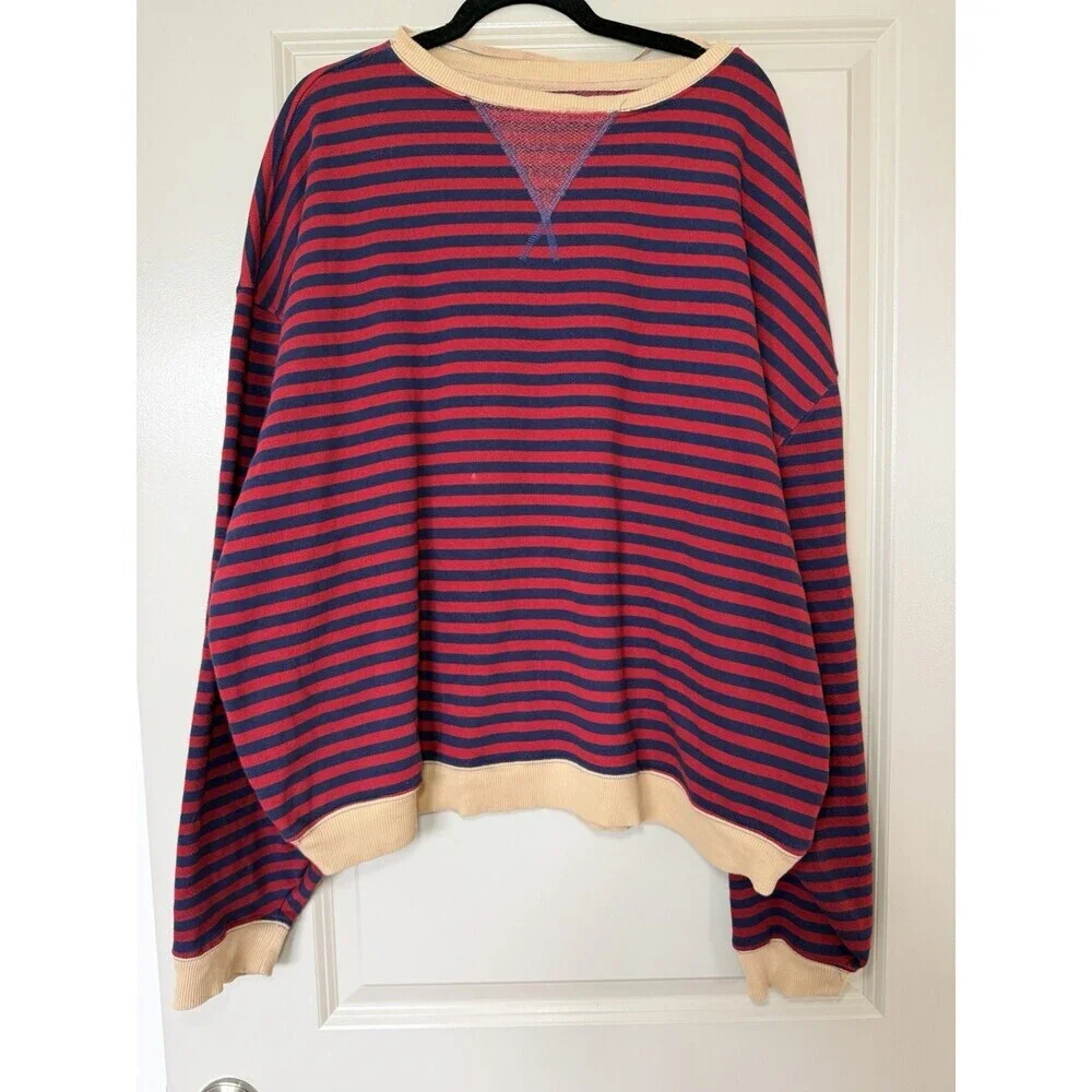 We The Free Classic Striped Oversized Crewneck Red Navy Stripe Size Large